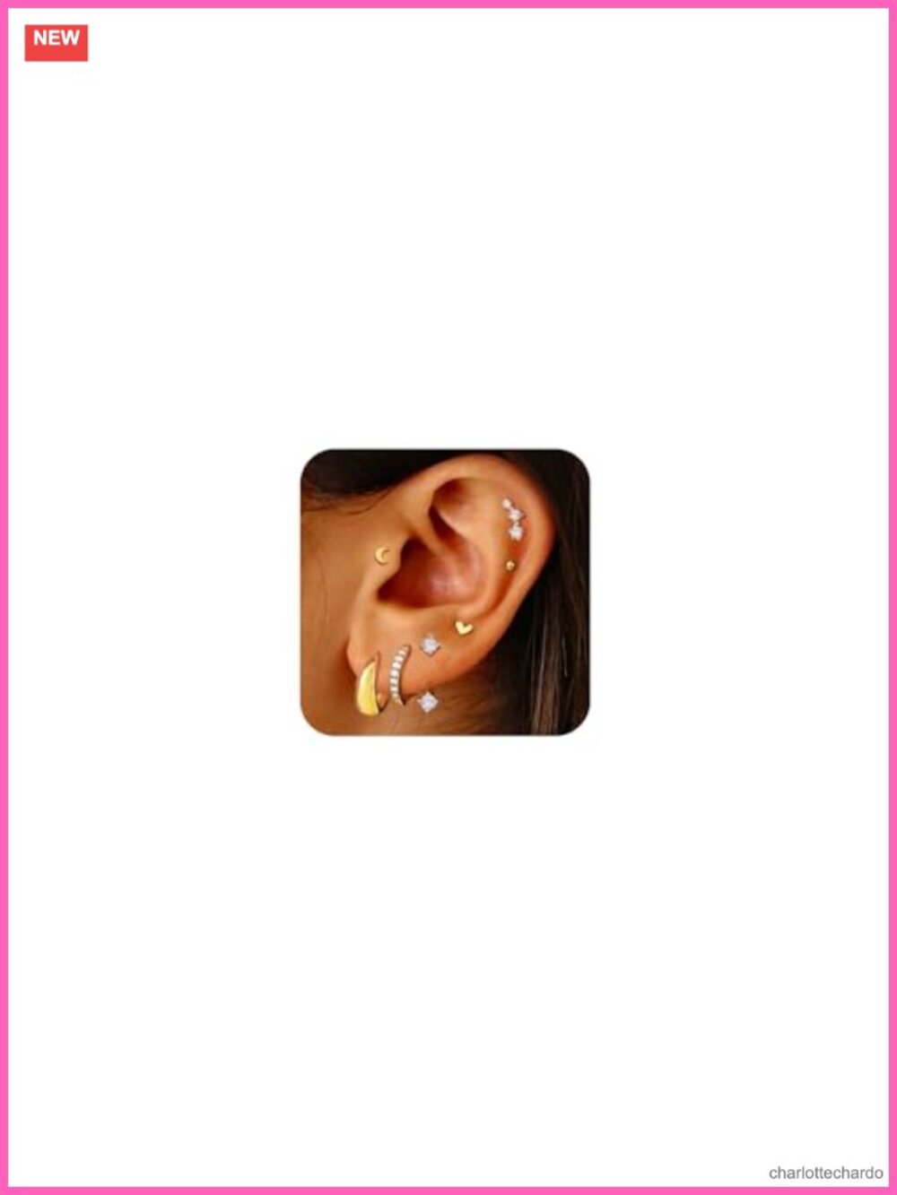 14K Gold Plated Huggie Hoop Stud Earrings Set Stainless Steel CZ